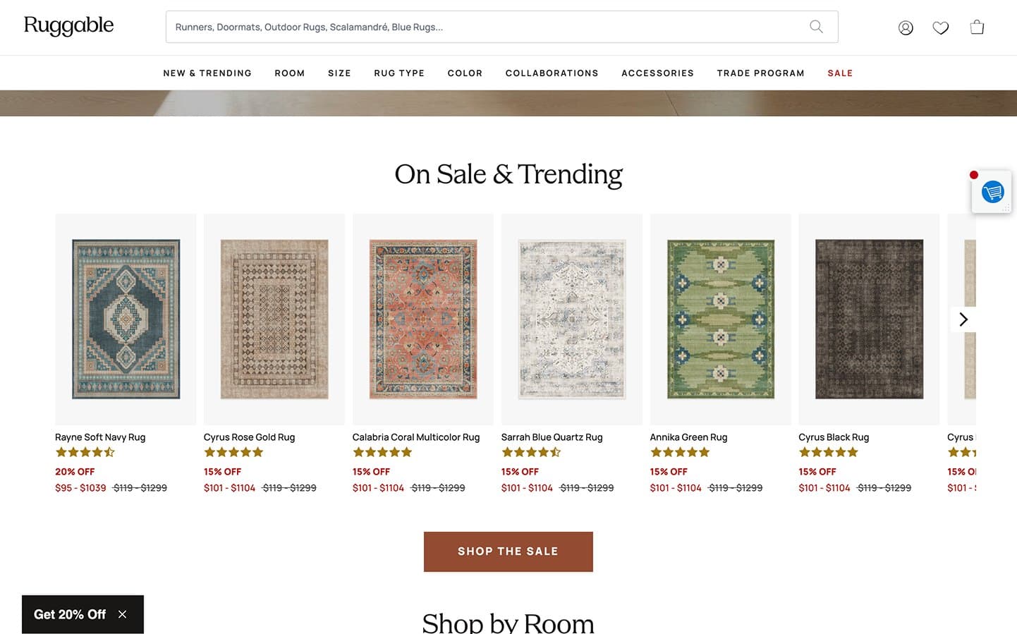 Ruggable homepage with trending products
