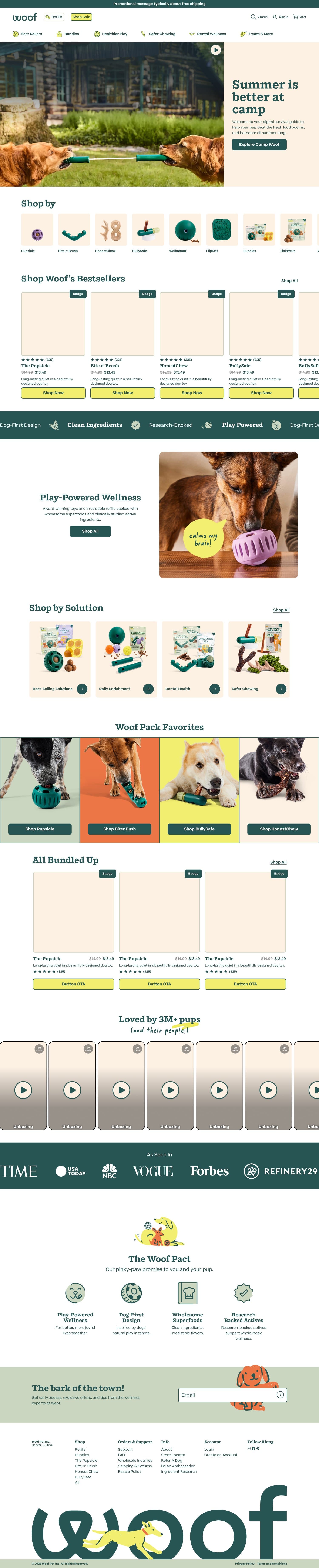 New Woof homepage on desktop, full page