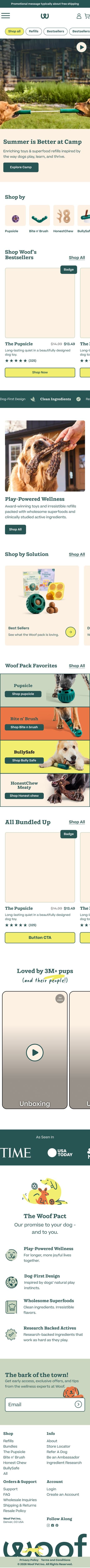 New Woof homepage on mobile, full page